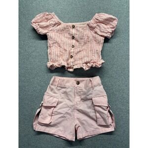 Girls Pink Striped Smocked Top and Cargo Shorts 2-Piece Set Size 5/6 388594R